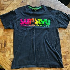 vtg Surf Style Clearwater Beach FL prismatic logo tee L black